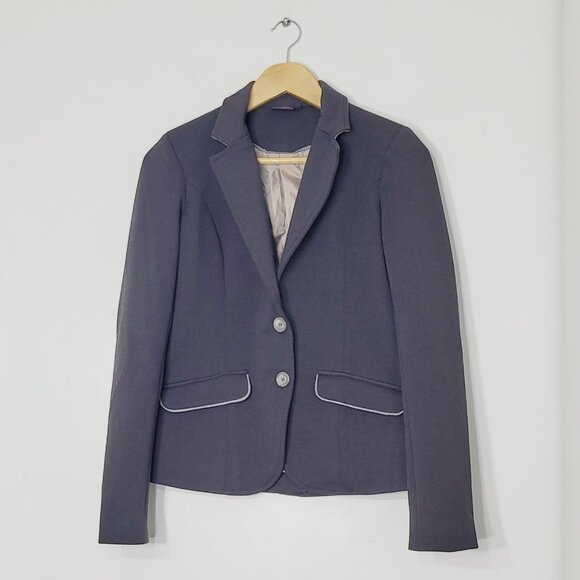Mosaic Women's Gray Contrast Piping Details Button Down Tailored Blazer Size 4 - Picture 1 of 11